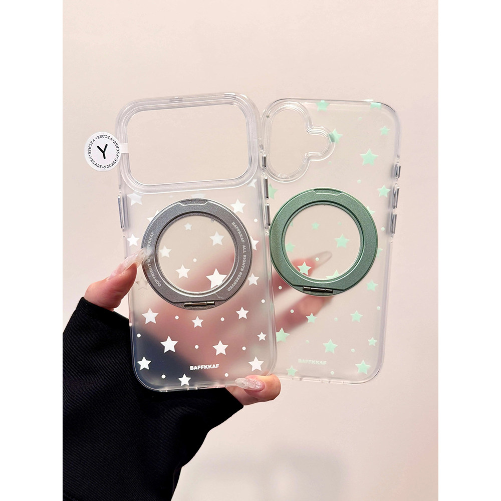 ins风简约涂鸦星星磨砂适用苹果17promax手机壳15iphone16pro保护套13/14支点壳360旋转支架双层IMD小众防摔