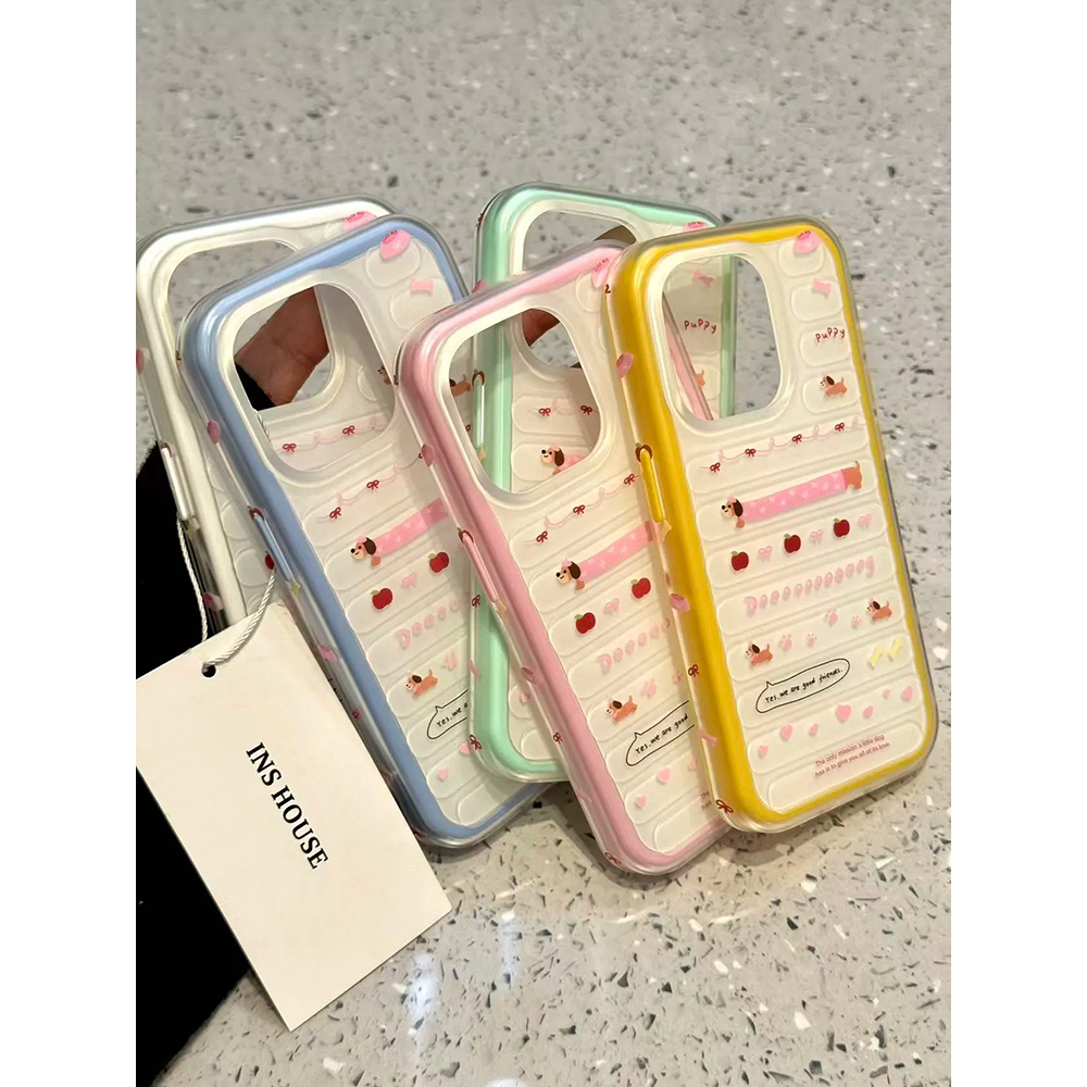 治愈系萌宠粉蝴蝶结腊肠狗适用苹果16promax手机壳15iphone14保护套13双层IMD磨砂二合一小众防摔高级新款ins