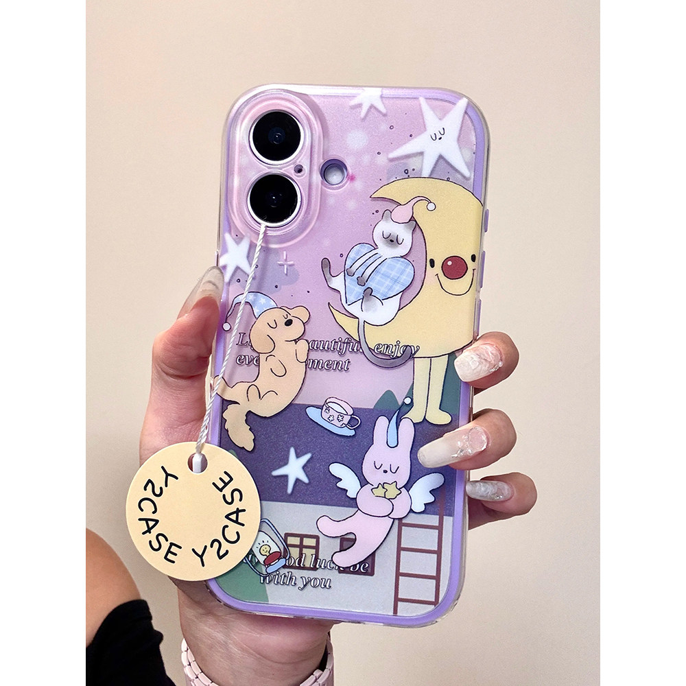 紫色卡通睡梦小狗小兔适用苹果17promax手机壳15iphone16pro保护套13/14磨砂二合一双层IMD高级感日韩ins防摔