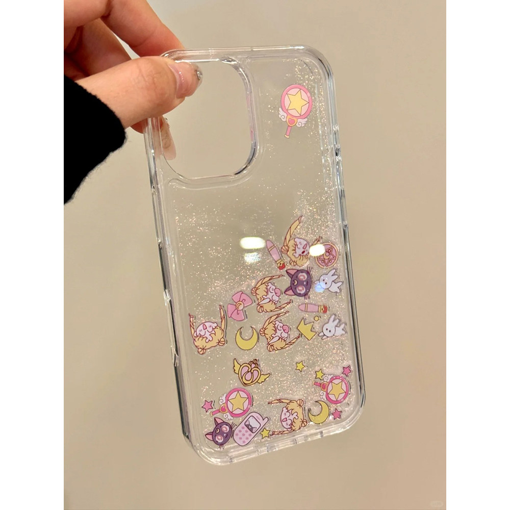 日系美少女黑猫流沙适用iphone16promax苹果15pro手机壳14新款13保护套高级感日韩ins风美少女战士透明