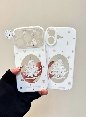 ins风简约白色雪花圣诞树适用苹果17promax手机壳15iphone16pro保护套13/14双层IMD高级感日韩ins风防摔小众