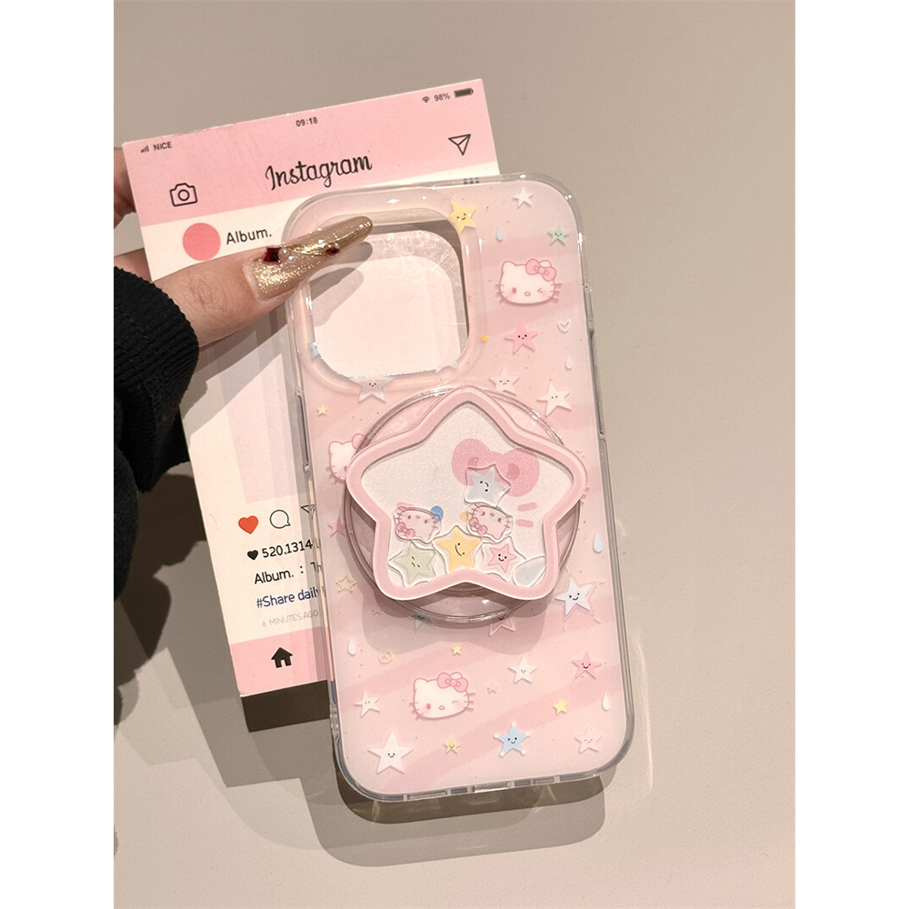 日韩ins可爱彩色星星KT猫磁吸摇摇乐支架适用苹果16promax手机壳15iphone14保护套13双层imd高级感小众创意