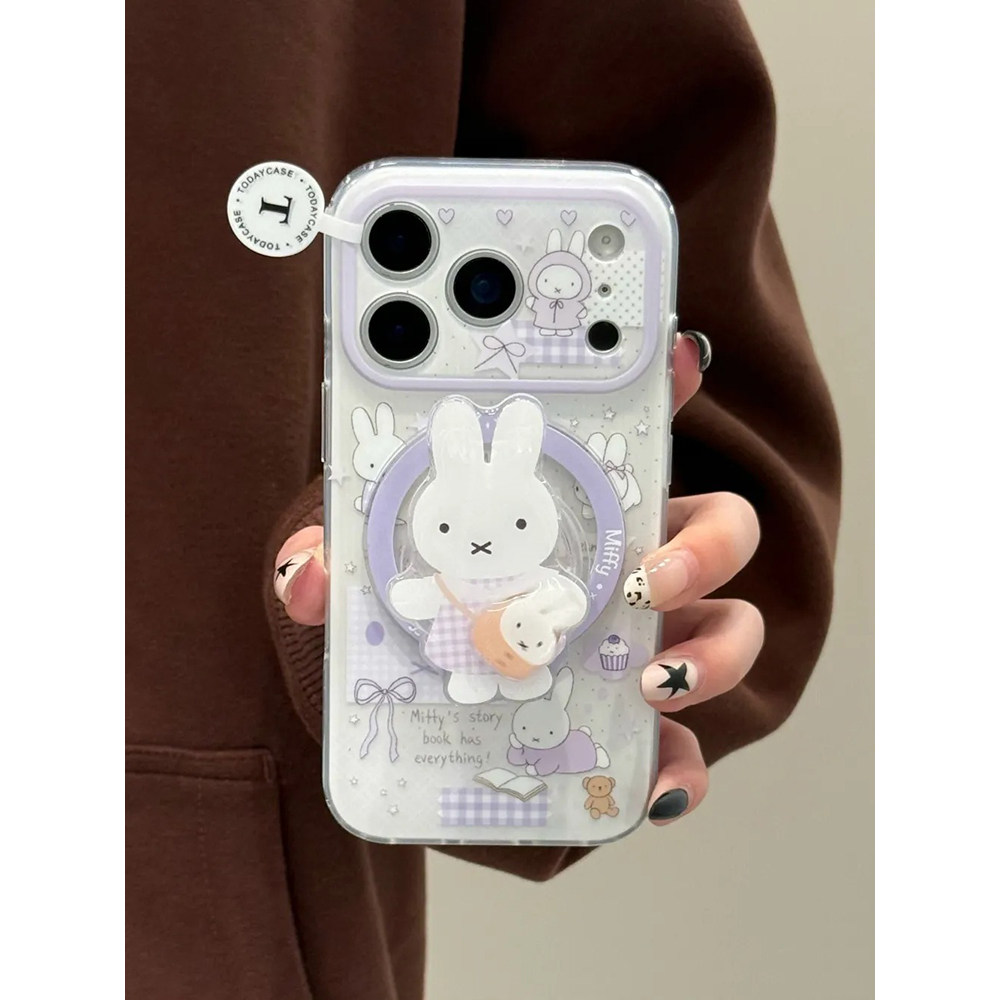 可爱星星兔子磁吸支架适用苹果17promax手机壳15iphone16pro保护套13/14磨砂双层IMD高级感日韩ins风防摔卡通