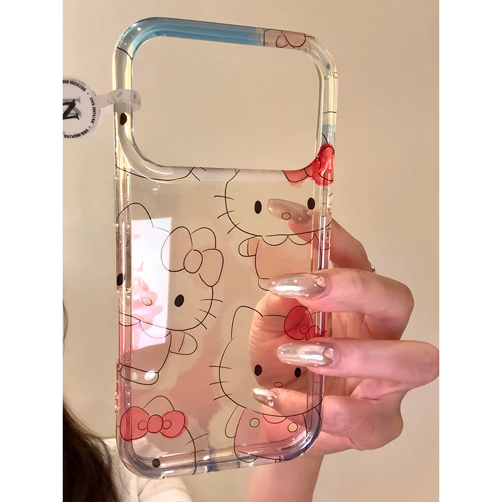 萌系透彩色蝴蝶结粉衣猫咪适用苹果17promax手机壳15iphone16pro保护套13/14双层IMD高级感透明防摔新款个性