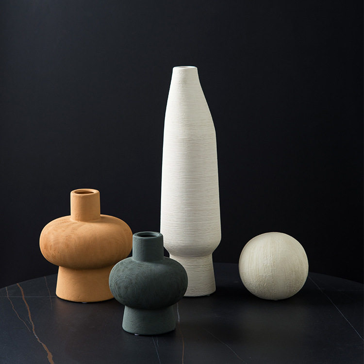 简约条纹陶瓷花瓶摆件拉丝花器酒店前台客房摆设样板间书房装饰品,家居饰品,花瓶,淘宝优惠券,粉丝福利购,淘宝优惠卷