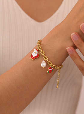 欧美新西兰圣诞节元素手链女个性气质时尚钛钢圣诞礼物送女友闺蜜