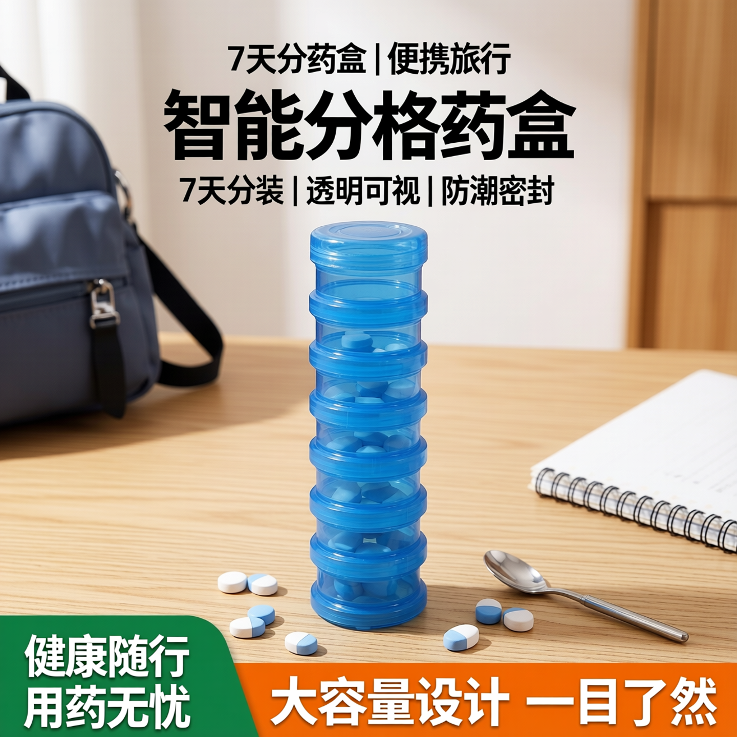 小药盒7天分药盒便携旅行药品分装药分格盒大容量透明药粉盒子