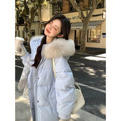 冬季羽绒服女款2024新款中长款超好看白鸭绒蓝色时尚洋气加厚显瘦