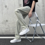 美式复古vibe裤子高街潮牌水洗做旧黄泥染牛仔裤男微喇裤7154-P50，男装牛仔裤，电商A318