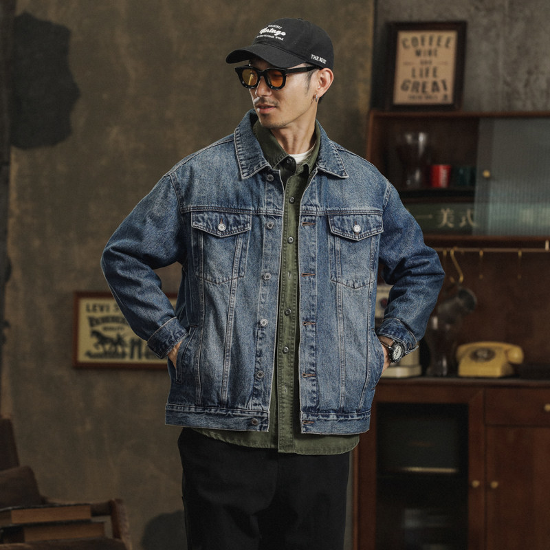 秋季百搭牛仔外套男美式潮牌宽松大码春秋工装夹克牛仔衣306-P95，男装工装外套，电商A318