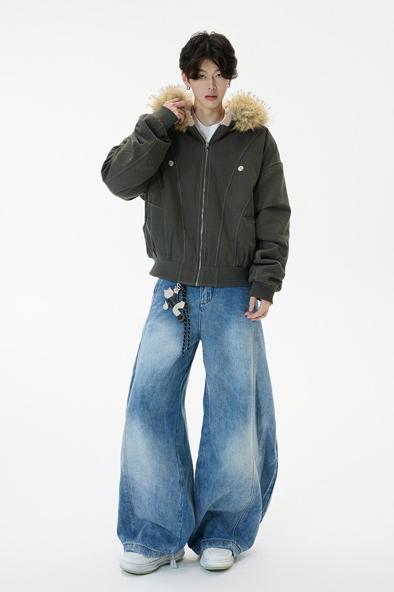 美式复古座山雕冬季棉服短款保暖加厚毛领连帽外套ZSD03-P140,男装棉衣,电商A318