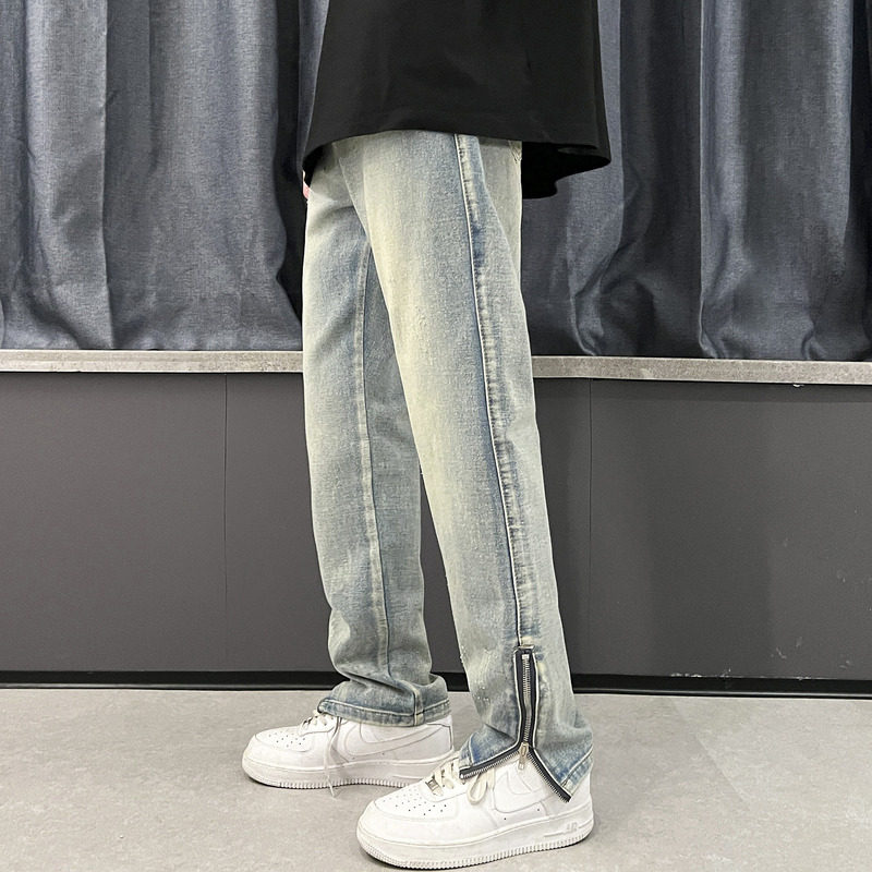 牛仔裤男春季美式复古高街男生直筒裤潮流宽松休闲长裤7150-P45,男装牛仔裤,电商A318