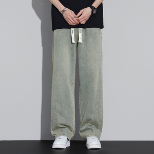 男士直筒牛仔裤春夏季长裤复古水洗休闲宽松裤子男潮696-P45图片
