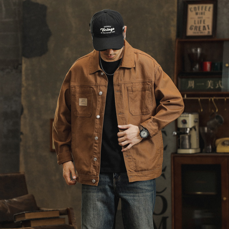 秋季休闲上衣服纯棉工装牛仔外套男潮牌美式宽松夹克男装302-P90,男装工装外套,电商A318