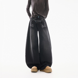 秋季重工艺刺绣前口袋工装牛仔裤男美式复古阔腿弯刀裤子9069-P85，男装牛仔裤，电商A318