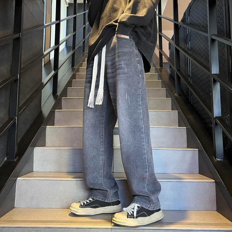 牛仔裤男款潮牌ins高街休闲裤子宽松直筒阔腿裤春季7151-P45图片