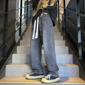 牛仔裤男款潮牌ins高街休闲裤子宽松直筒阔腿裤春季7151-P45图片