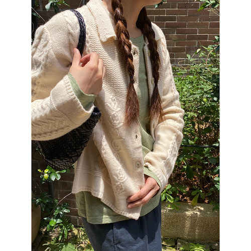 古董郁金香花朵重工毛衣开衫