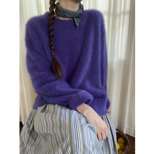 雏菊BellisPerennis2025AW 蓝调紫90%狐狸绒加厚云朵轻柔毛衣