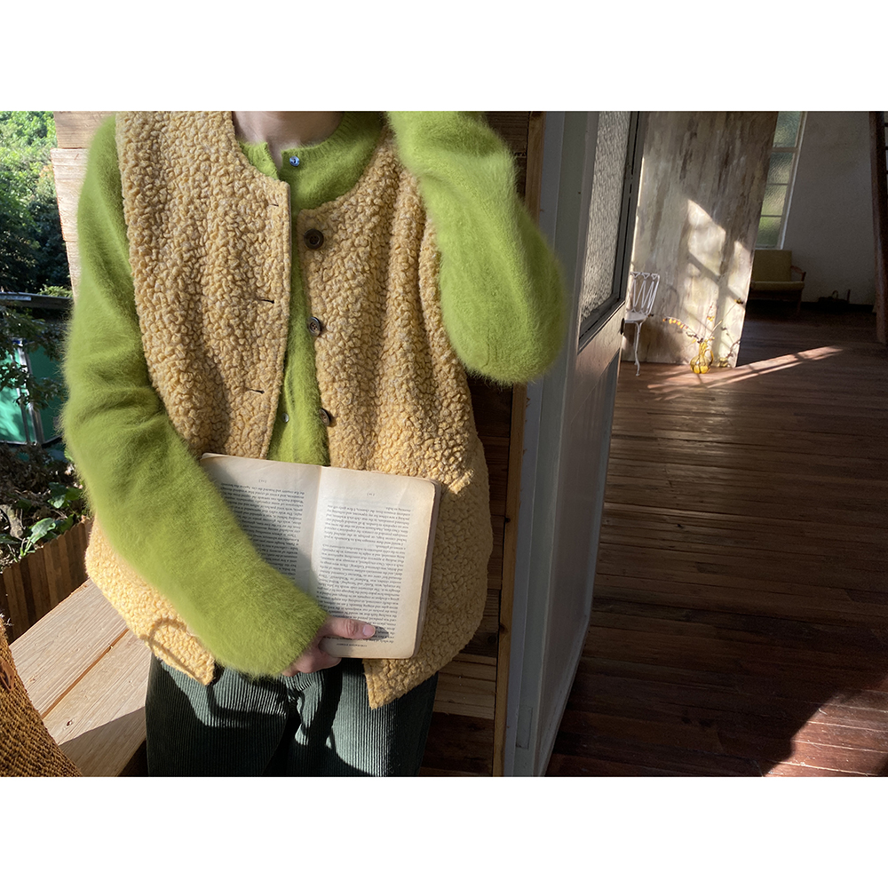 雏菊BellisPerennis2024AW 意大利进口羊羔毛颗粒感3M新雪丽马甲