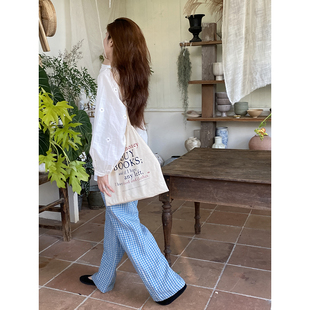 型九分裤 版 纯亚麻色织蓝格经典 雏菊BellisPerennis2025SS