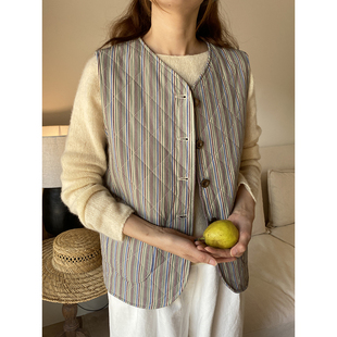 雏菊BellisPerennis2025AW 紫色亚麻棉两穿3m棉马甲 集丝坊彩条纹