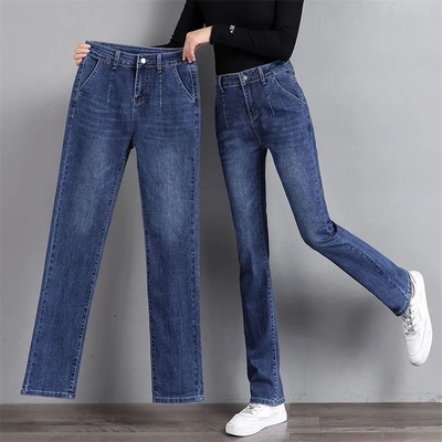 胖mm弹力直筒牛仔裤大码女裤
