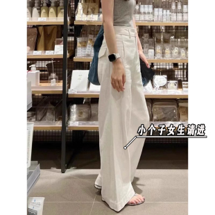 宽松显瘦小个子拖地裤 145白色棉麻阔腿裤 高腰休闲裤 女夏季 xs9 长裤