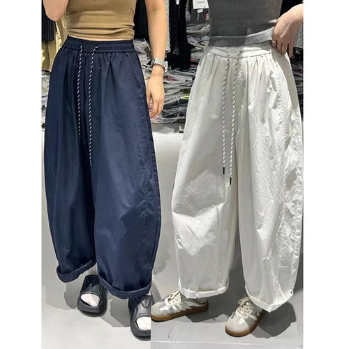 小个子八分白色休闲香蕉裤女夏季薄款宽松显瘦九分阔腿弯刀萝卜裤
