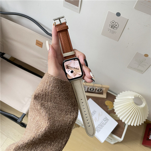 applewatch荔枝纹拼色皮质表带