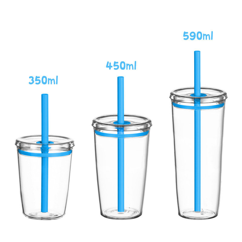 2025 新款350ml Tritan吸管水杯奶茶杯咖啡杯多色糖果吸管水杯