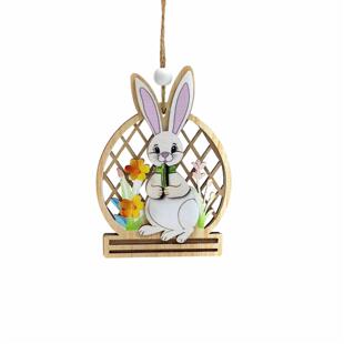 跨境新品春季复活节兔子木质装饰品复活节派对家居装饰工艺品挂件