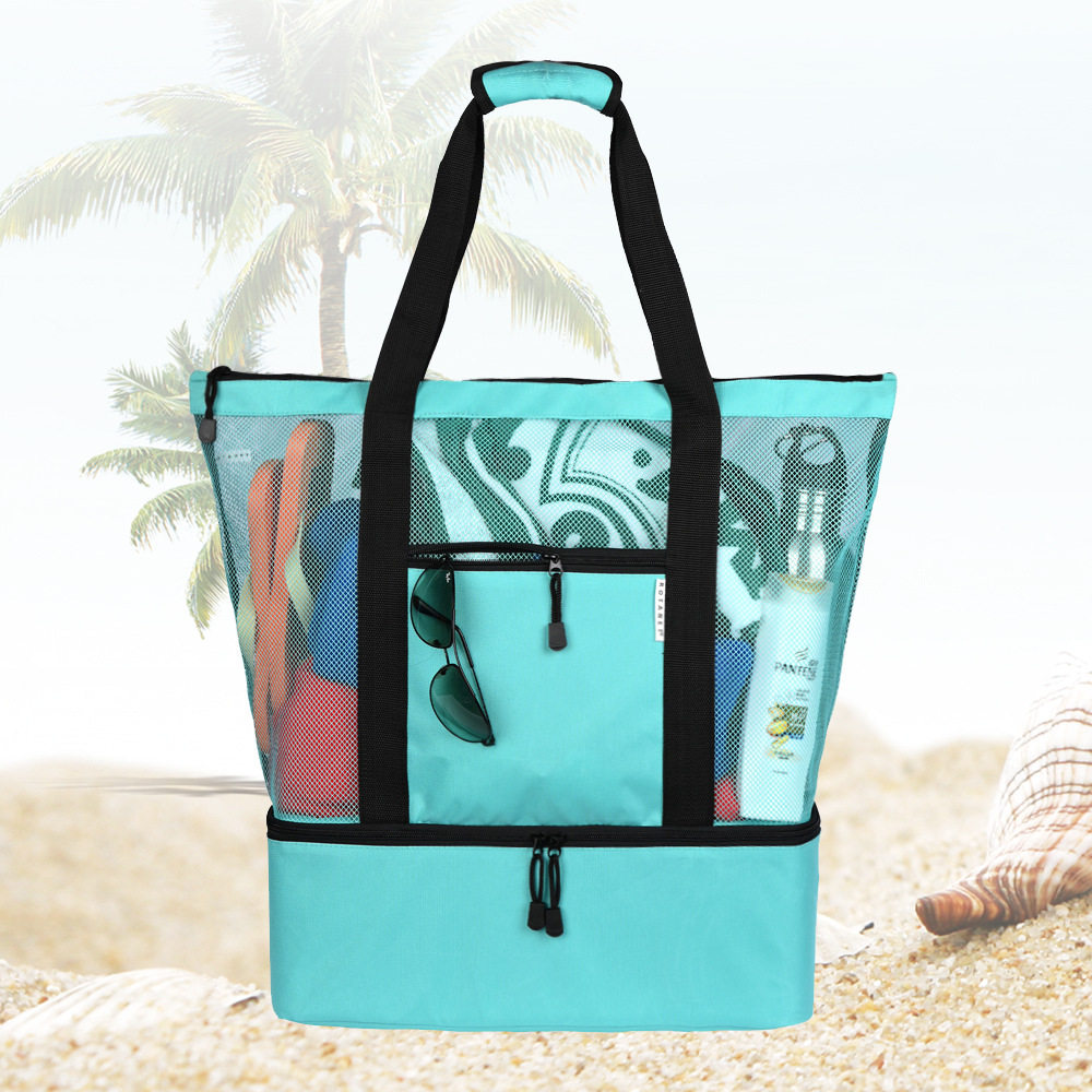 厂家现货夏季野餐保温包爆款网眼布手提沙滩冰包斜挎女包包