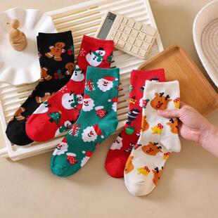 圣诞袜子日韩系女士学院风中筒袜春秋舒适透气圣诞节袜子中筒袜