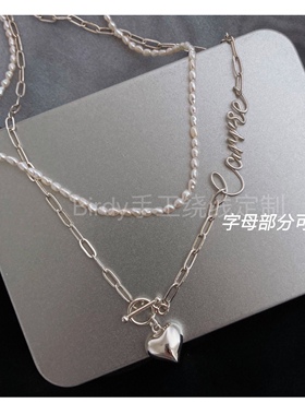 bird手作/名字项链定制/可叠戴T扣锁骨链绕线字母礼物925银质感好