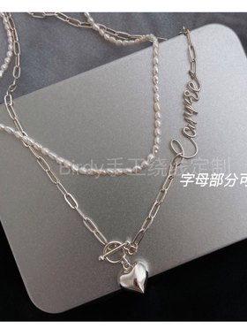 bird手作/名字项链定制/可叠戴T扣锁骨链绕线字母礼物925银质感好