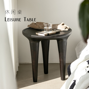 侘寂风碳化实木茶几设计师创意中古边几民宿咖啡厅复古沙发圆角几