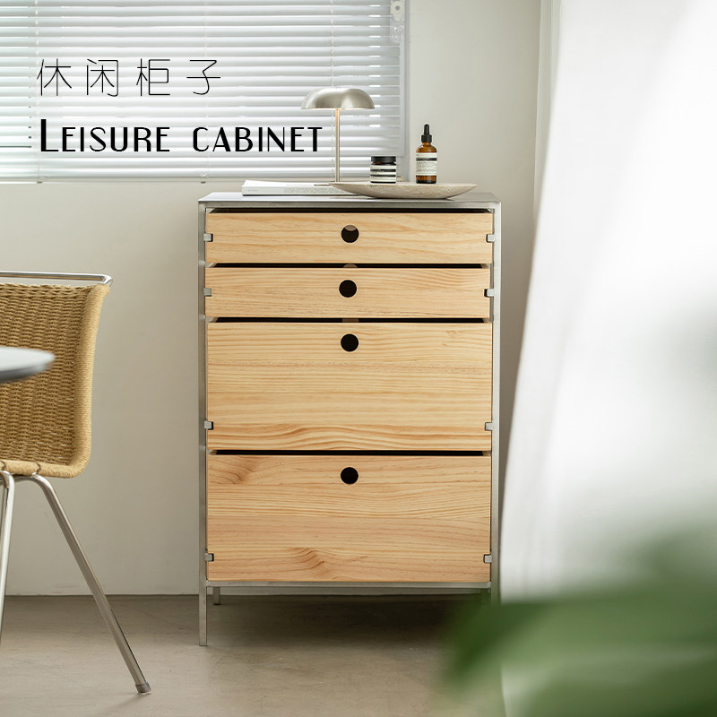 包豪斯风不锈钢中古斗柜家用复古抽屉收纳柜设计师置物玄关四斗柜