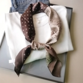 复古港风丝巾腰果花佩斯利卡其色拼接中方巾阿美咔叽百搭英伦领巾