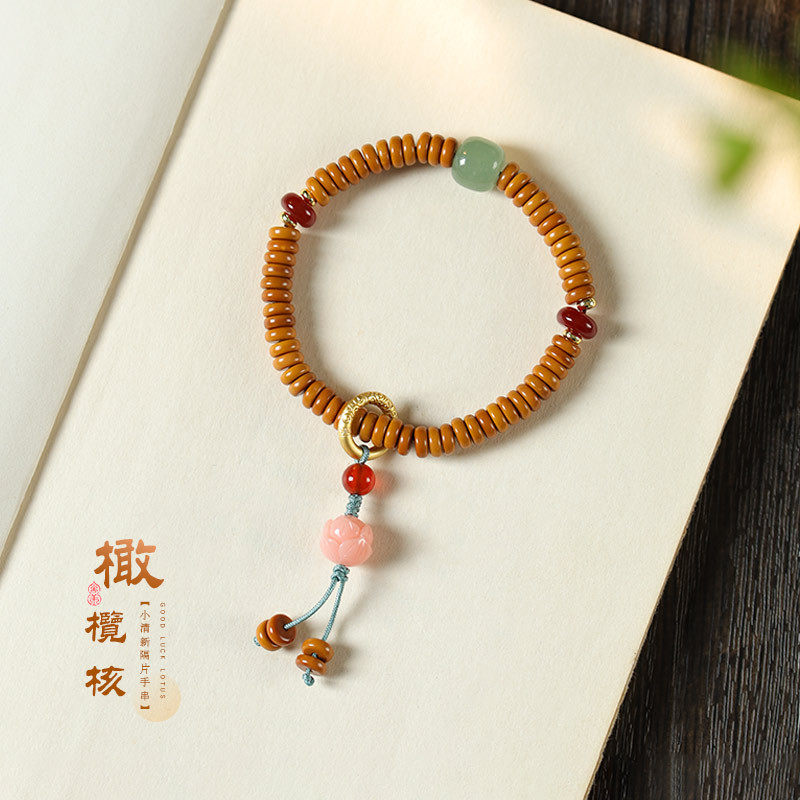 新中式橄榄核单圈竹节手串  菱镁矿好运莲花珠手链女男通用手饰批