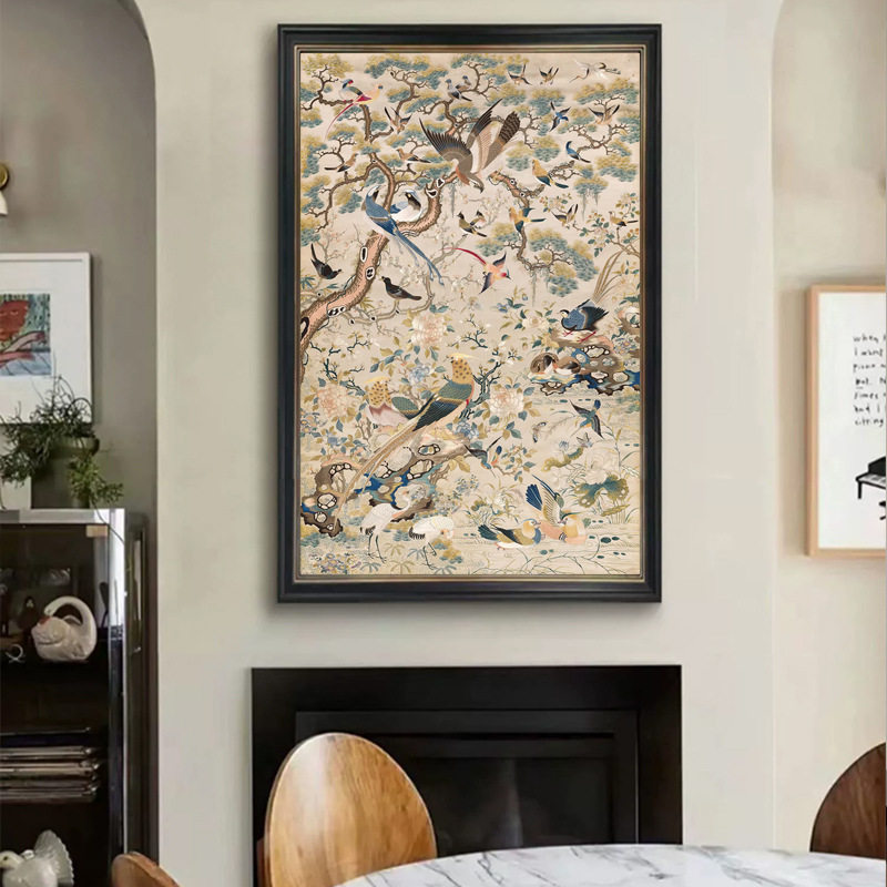 牡丹花鸟祥和图十字绣2023新款绣竖版客厅玄关经典国画手工自己绣