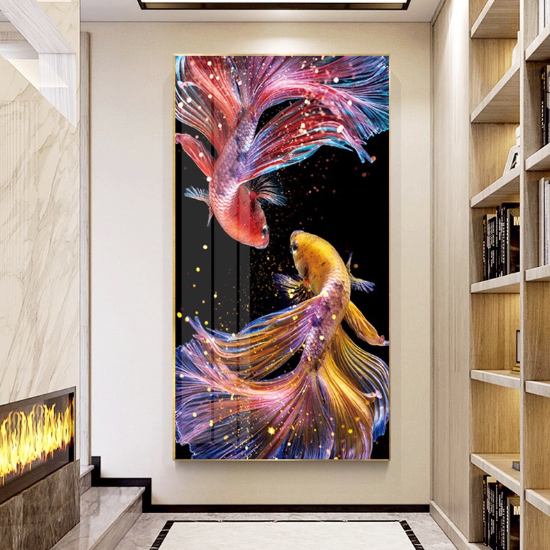 蒙娜丽莎锦鲤鱼十字绣客厅竖版新款玄关手工自己绣工厂跨境