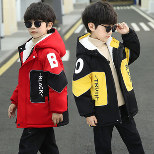 男童加绒拼色派克服棉衣2025冬季棉服中大童加厚外套湖州织里童装