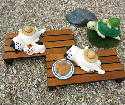 日式风午睡旅猫decole树脂摆件