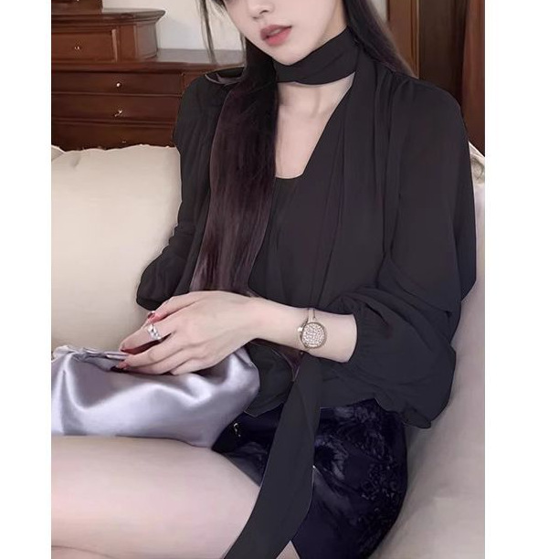 衬衫女2025春秋新款薄纱外穿别致独特漂亮法式绝美雪纺小上衣