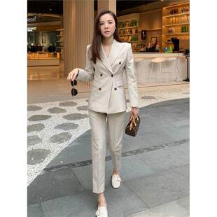 时尚米色小西装外套装女士时髦韩版气质洋气英伦风ol职业装女神范