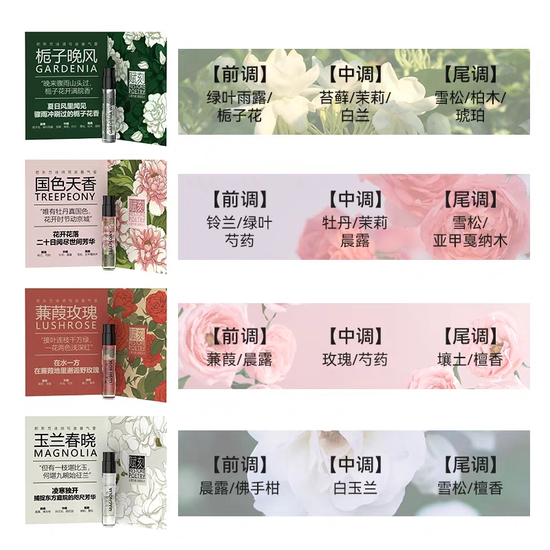 赋刻香薰试香装2ml香水小样桂花绿茶茉莉栀子玫瑰牡丹玉兰