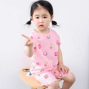 儿童睡衣女孩夏天纯棉夏季女童夏装短袖套装小童女宝宝全棉家居服