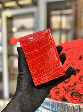 2025新款进口鳄鱼皮男女对折卡包mc2卡红色鳄鱼皮身份证卡套票夹