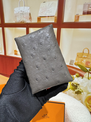 Calvi进口鸵鸟皮女士卡包稀有皮卡套对折卡包收纳卡大容量便携